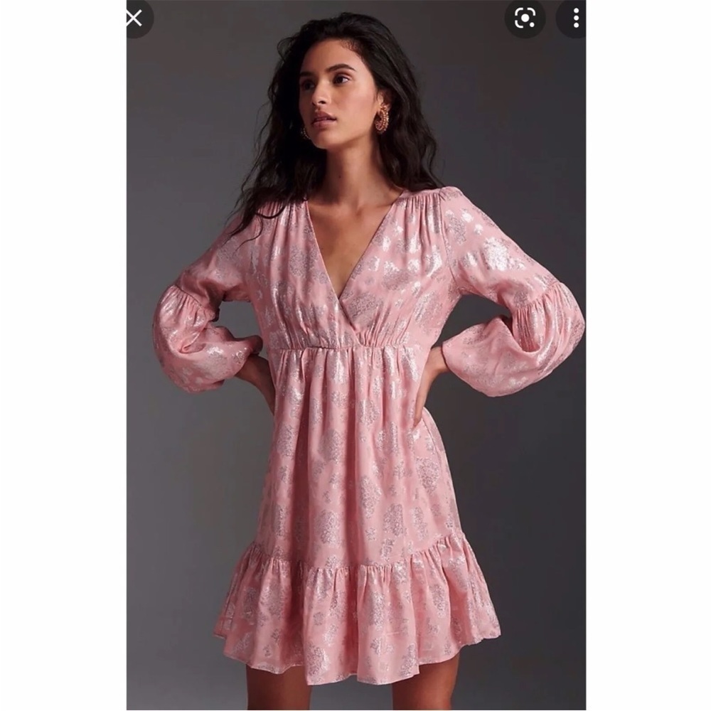 Anthropologie Jolene Jacquard Pink Mini Dress Size XSP - Picture 2 of 13